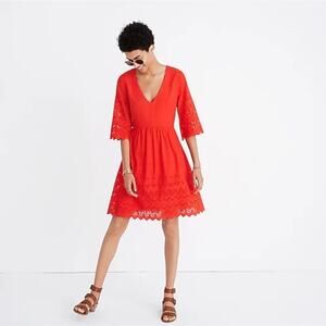 Madewell Red Prarie Scalloped Eyelet Midi Dress NEW 6